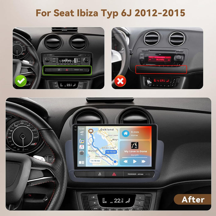 Hikity Android 15 4+128G Autoradio für Seat Ibiza Typ 6J 2012-2015 mit 9 Zoll Incell Touchscreen, Au