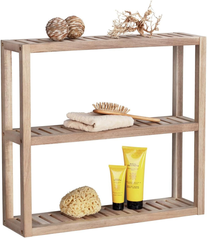 WENKO Wandregal aus Massiv Holz Akazie, Badezimmerregal, Küchenregal, Schuhregal, Standregal, Modern