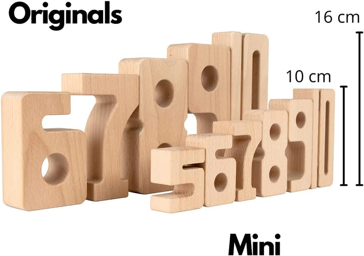 SumBlox Mini (Starter Set) - Set of 38 Mini STEM Solid Wood Educational Numbers, Including Wooden Bo
