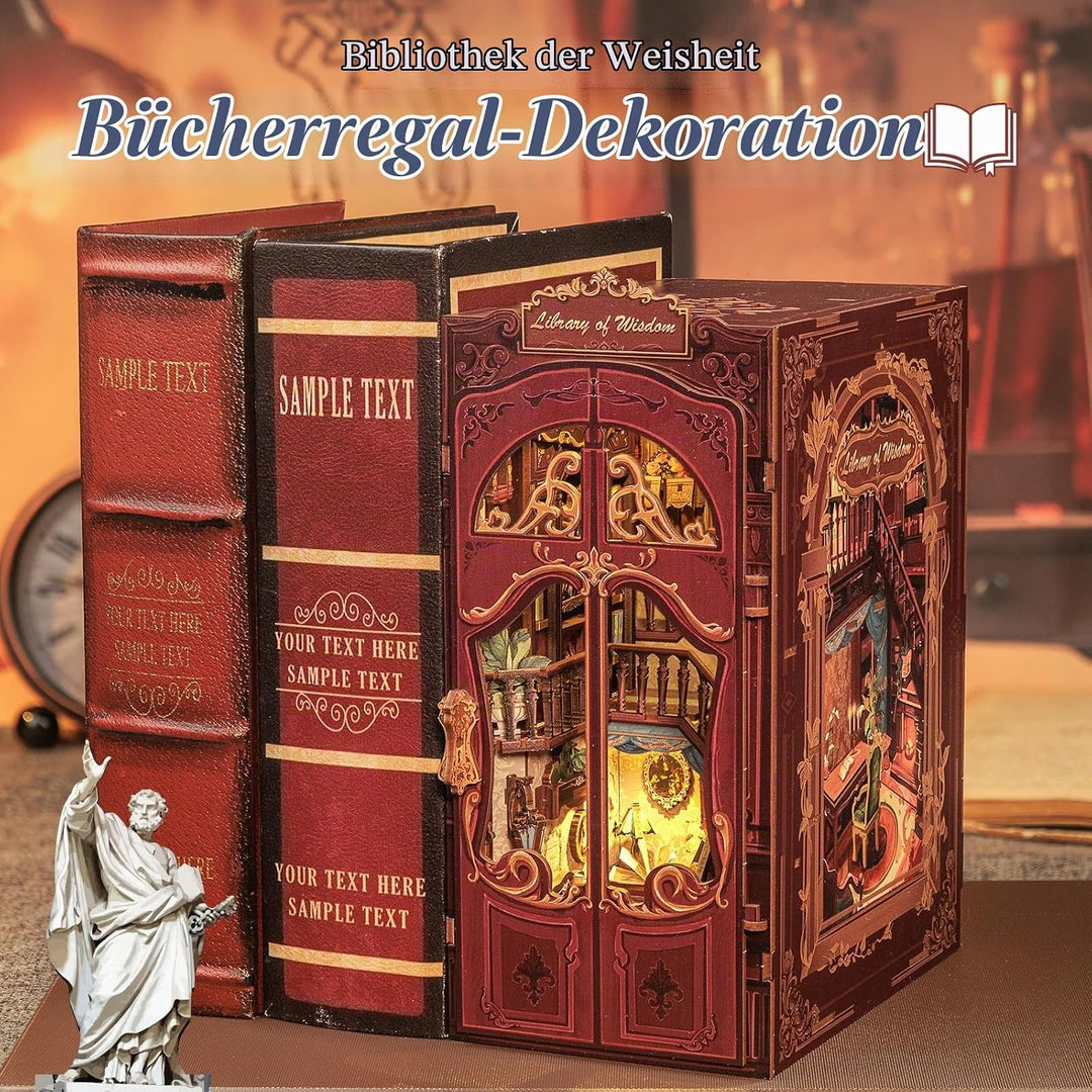 Fsolis DIY Book Nook,Puppenhaus Miniatur Haus Kit mit Holz Möbeln und LED-Licht,Bücherecke Bücherreg
