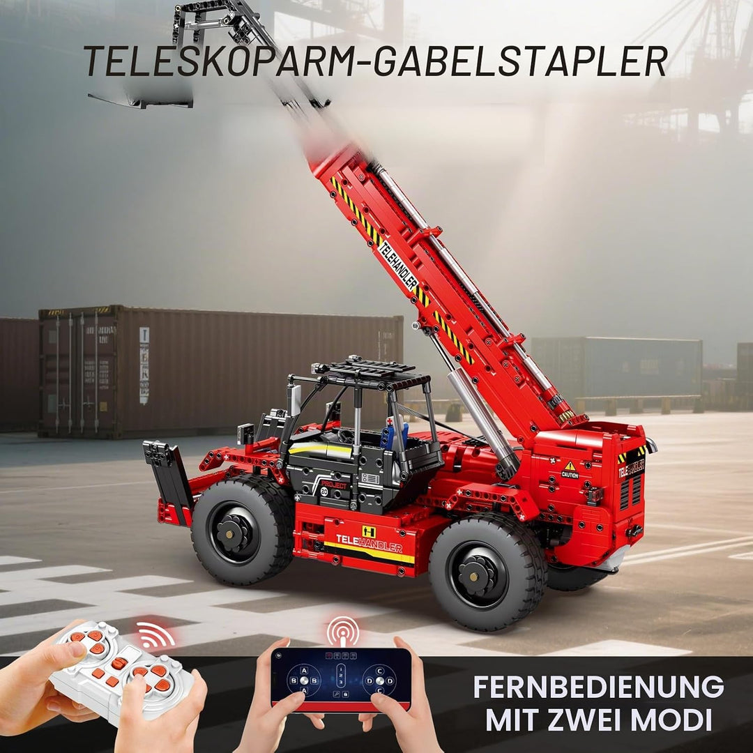 Reobrix Teleskoparm-Gabelstapler-Bausteinset mit Motor, RC-Kran-Mechanisches Modell, Ferngesteuerter