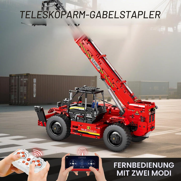 Reobrix Teleskoparm-Gabelstapler-Bausteinset mit Motor, RC-Kran-Mechanisches Modell, Ferngesteuerter