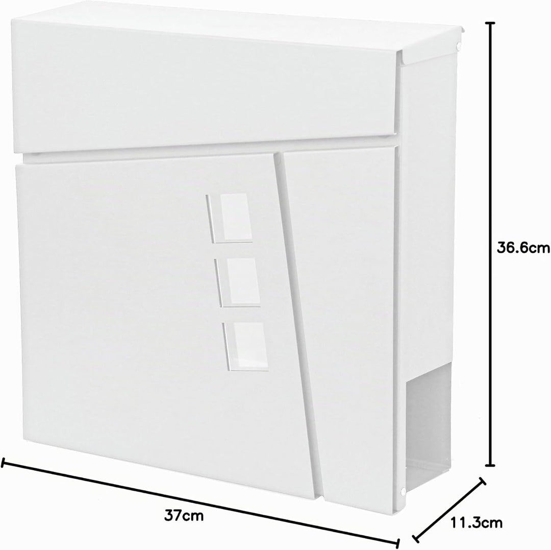 Briefkasten HWC-B29AM, Wandbriefkasten Postkasten Zeitungsfach, pulverbeschichtet - weiss