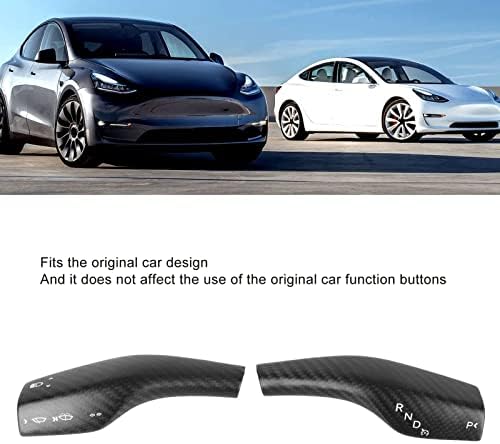Focket 2PCS Lenkradhebelabdeckung Schalthebelabdeckung für Tesla Model 3 Y 2016-2023, Carbon Fiber W
