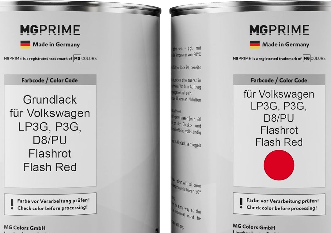 MG PRIME Autolack Dose Set für Volkswagen VW LP3G / P3G / D8/PU Flashrot/Flash Red Grundlack Basisla