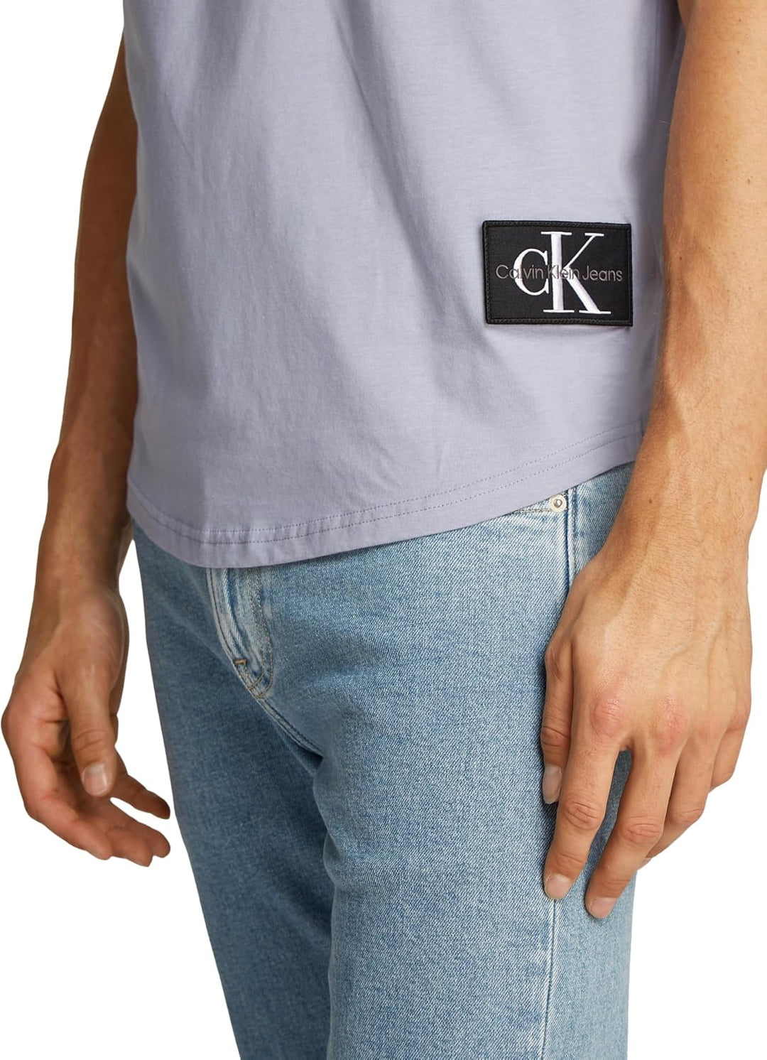 Calvin Klein Herren T-Shirt Kurzarm Badge Turn Up Sleeve Rundhalsausschnitt XS Blue (Aleutian), XS B