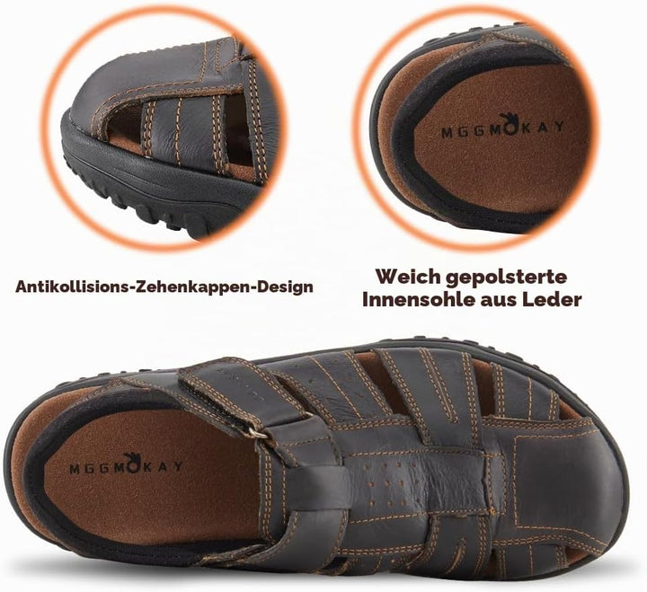 MGGMOKAY Herren Leder Sandalen Fisherman Closed Toe Outdoor Sandales 43 EU Schwarz, 43 EU Schwarz