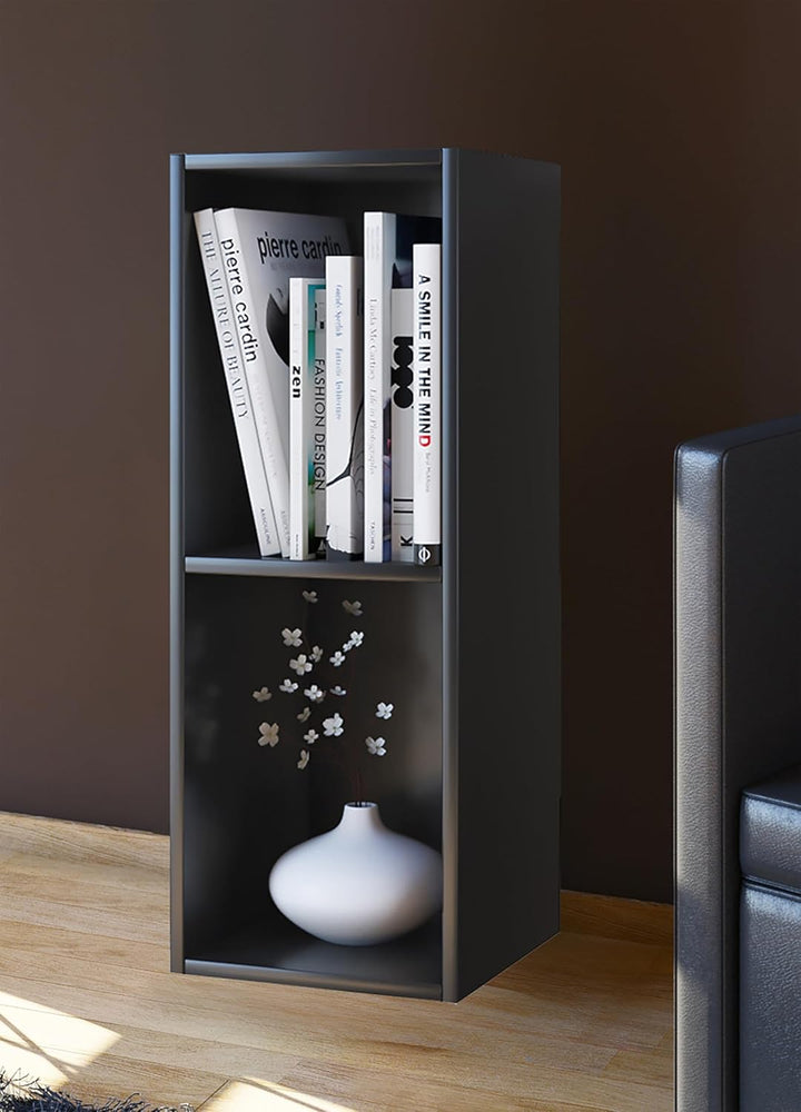 VCM Holz CD DVD Stand Aufbewahrung Standregal Bücherregal Deko Regal Mendas 2 Fächer Schwarz, Schwar