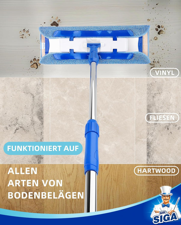 MR.SIGA Professionelle Mikrofaser-Wischmop Bodenwischer Reinigung für Hartholz-, Laminat-, Fliesenbo