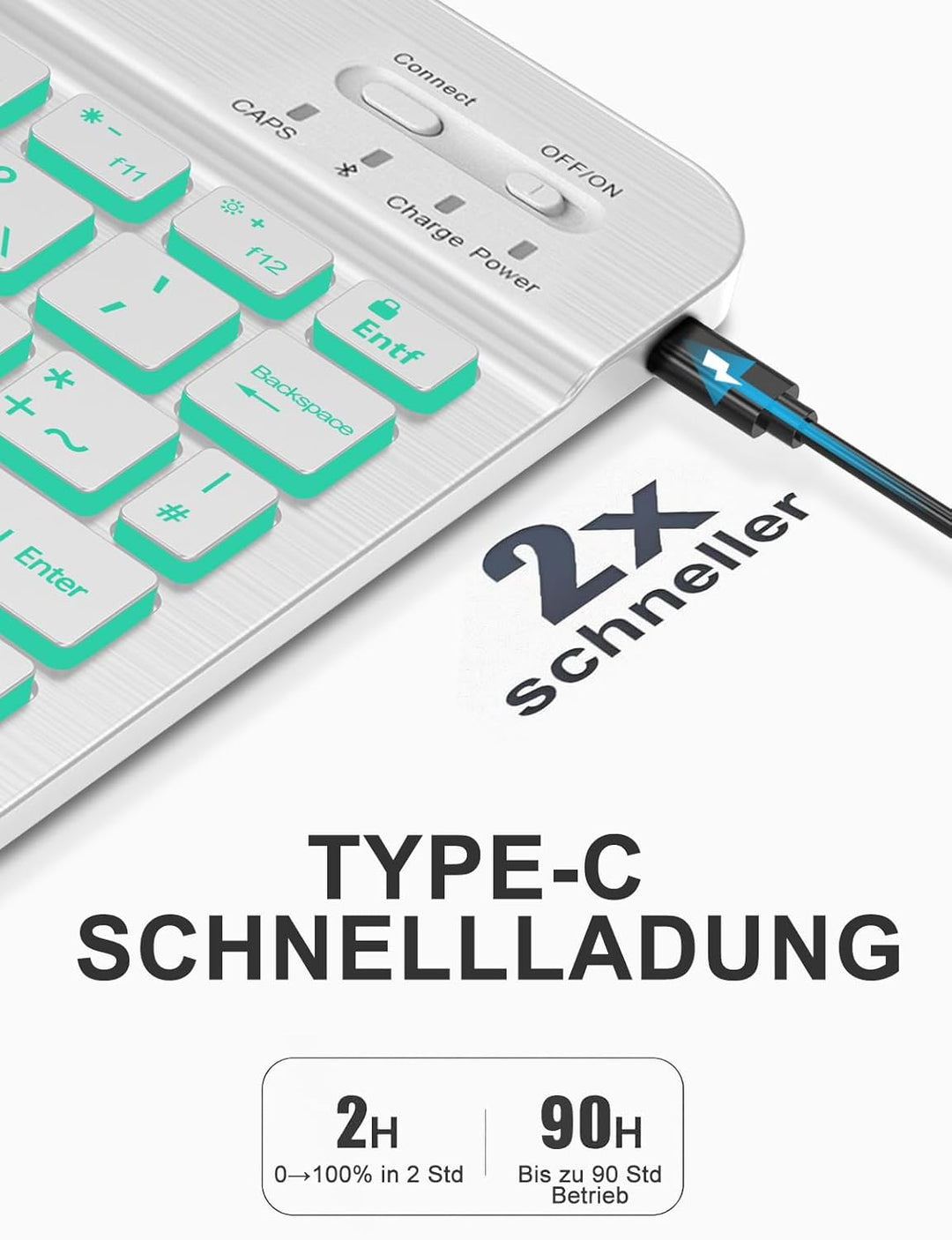 JADEMALL Für iPad Hülle mit DE Tastatur für 11./10. Gen (2025/2022) – 7-Farben Beleuchtete Bluetooth