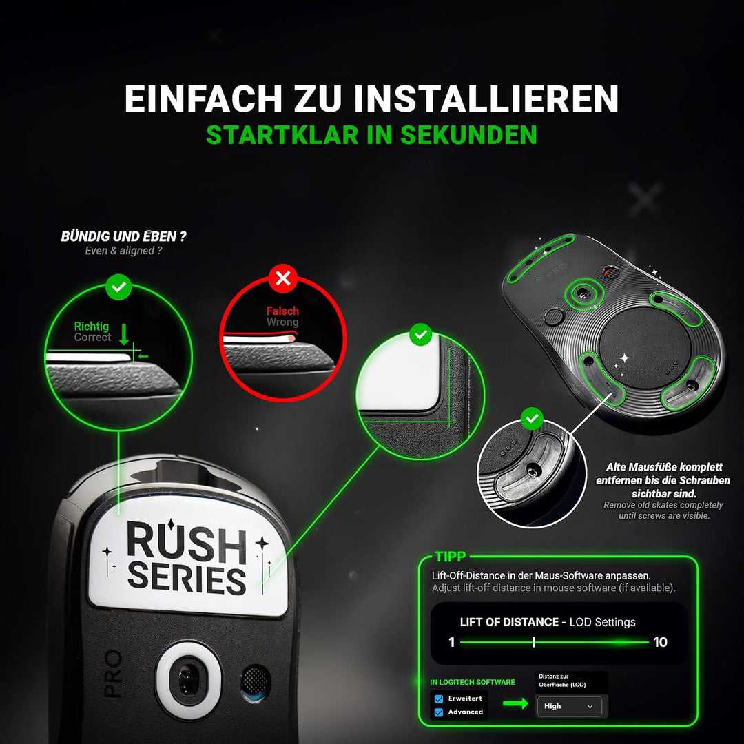 SensoryBoost Rush Glas Glides Set kompatibel mit Razer Viper V3 PRO - Ultra Schnell &amp; Sanft, Poliert