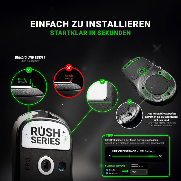 SensoryBoost Rush Glas Glides Set kompatibel mit Razer Viper V3 PRO - Ultra Schnell &amp; Sanft, Poliert