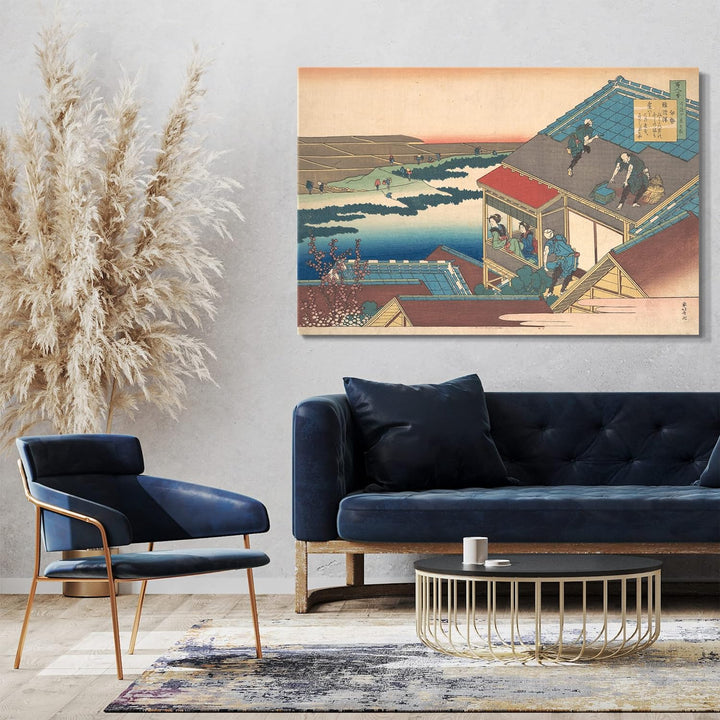 Printed Paintings Leinwand (100x70cm): Katsushika Hokusai - Gedicht von Ise, aus der Serie Einhu 100