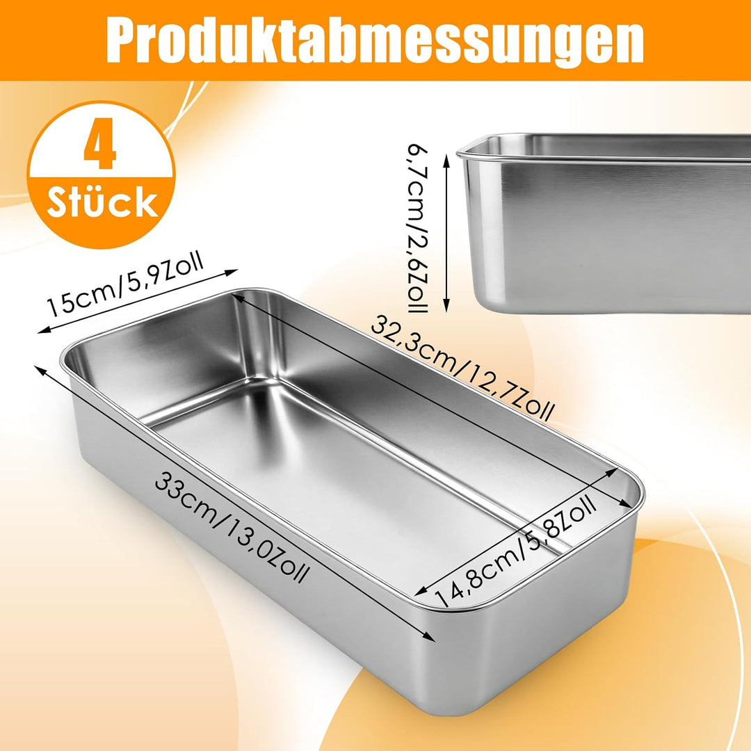4 Stück Edelstahl Brotbackform, 33x15x6.7cm Brotbackform Kasten, Backform Rechteckig, Backformen, Ka