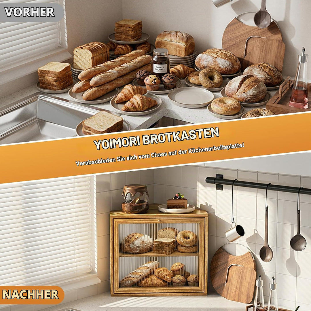 Brotkasten, 2 Etagen Holz Brotaufbewahrung, Gross Brot-Aufbewahrungsbox, Luftdichte Brotbox, Brothal