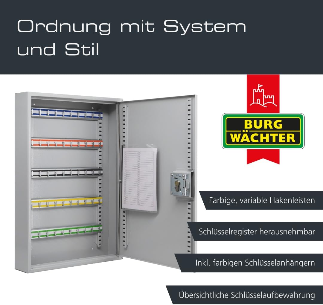 BURG-WÄCHTER 6850/50 PZ Schlüsselschrank, Grau, 50, 50