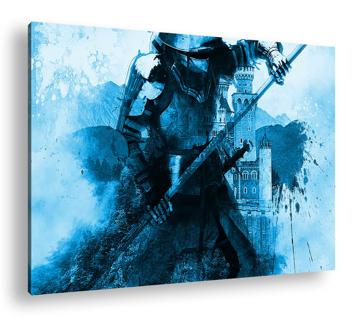 deyoli Mittelalter - Illustration Format: 80x60 Effekt: Monocrome Blau als Leinwandbild, Motiv ferti