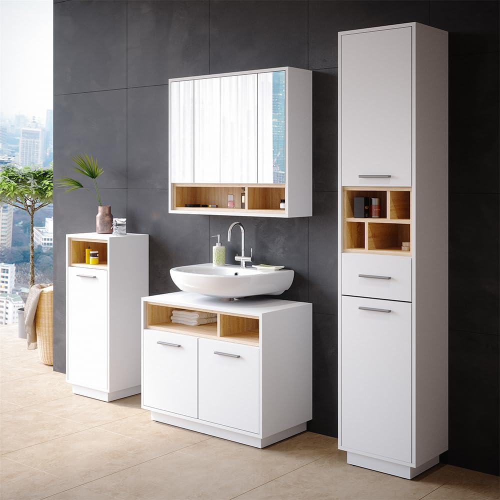 Vicco Midischrank Beatrice, Weiss, 38 x 93 cm, zur Aufbewahrung im Bad kombinierbar mit Beatrice Ser