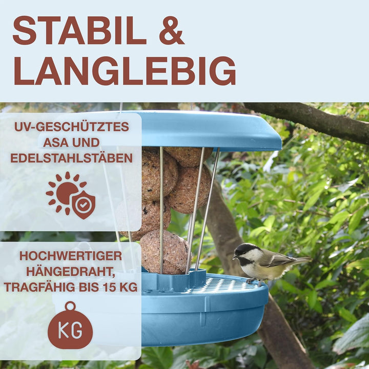 SWISSINNO Vogelfutterhaus zum Aufhängen – Lucerne SMART Birds - Meisenknödelhalter mit Auffangschale