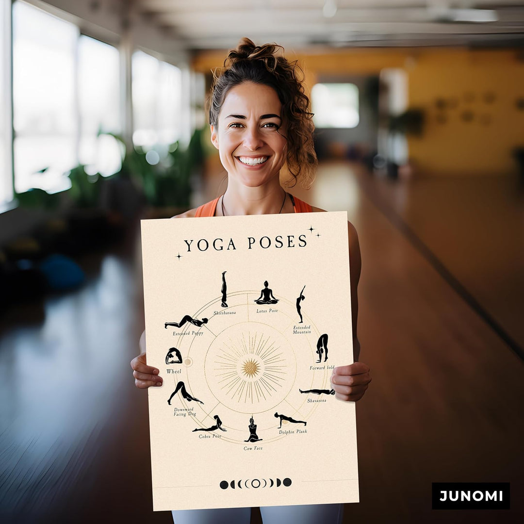 JUNOMI® Yoga Poster DIN A2 | Yoga Zubehör für Studios und Übungen Zuhause, Boho Deko, Yoga Deko, Yog
