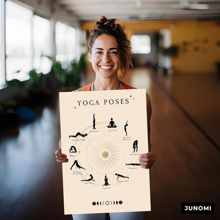 JUNOMI® Yoga Poster DIN A2 | Yoga Zubehör für Studios und Übungen Zuhause, Boho Deko, Yoga Deko, Yog