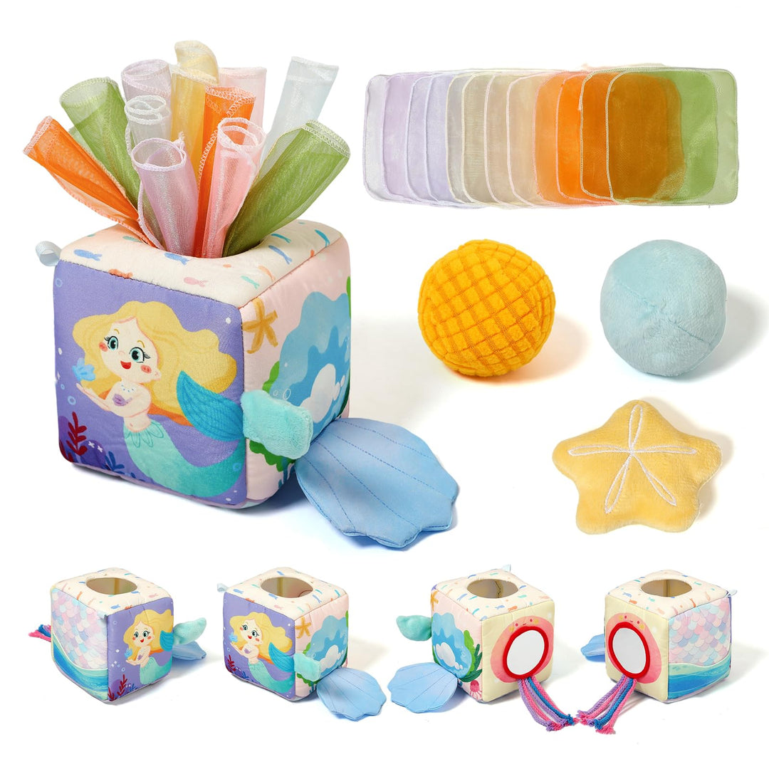 WOODEN TEETHER Baby Spielzeug Tissue Box Toy, Montessori Motorik Sensorik 6 12 Monate Hohem Kontrast