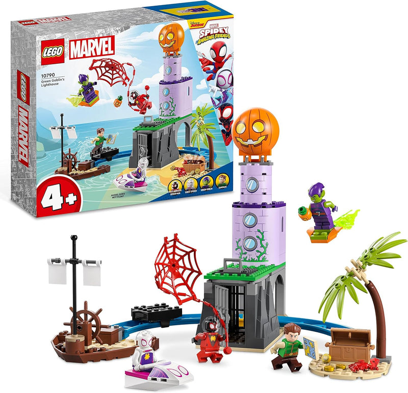 LEGO 10790 Marvel Spideys Team an Green Goblins Leuchtturm, Spielzeug für Kinder ab 4 Jahren mit Pir