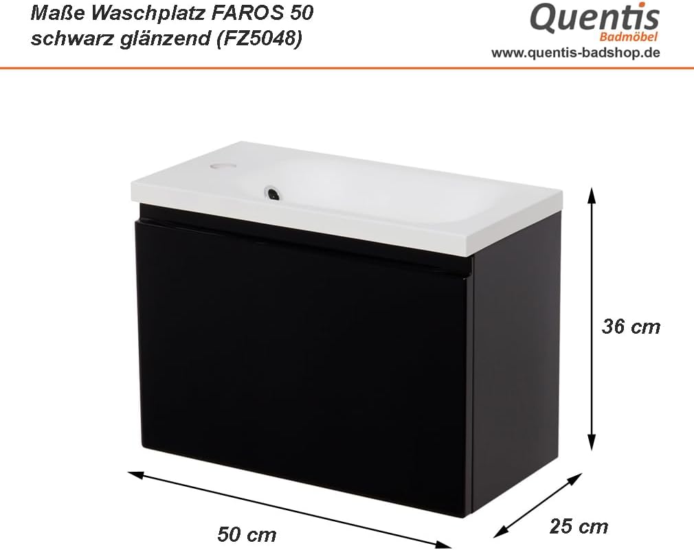 Quentis Badmöbel | Gäste-WC Möbel FAROS, Breite 50 cm, Waschplatzset 2-teilig, Waschbecken und Unter