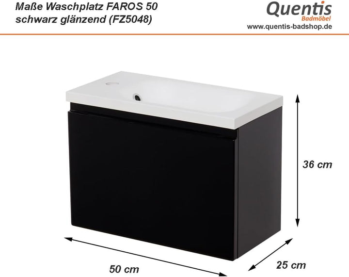 Quentis Badmöbel | Gäste-WC Möbel FAROS, Breite 50 cm, Waschplatzset 2-teilig, Waschbecken und Unter