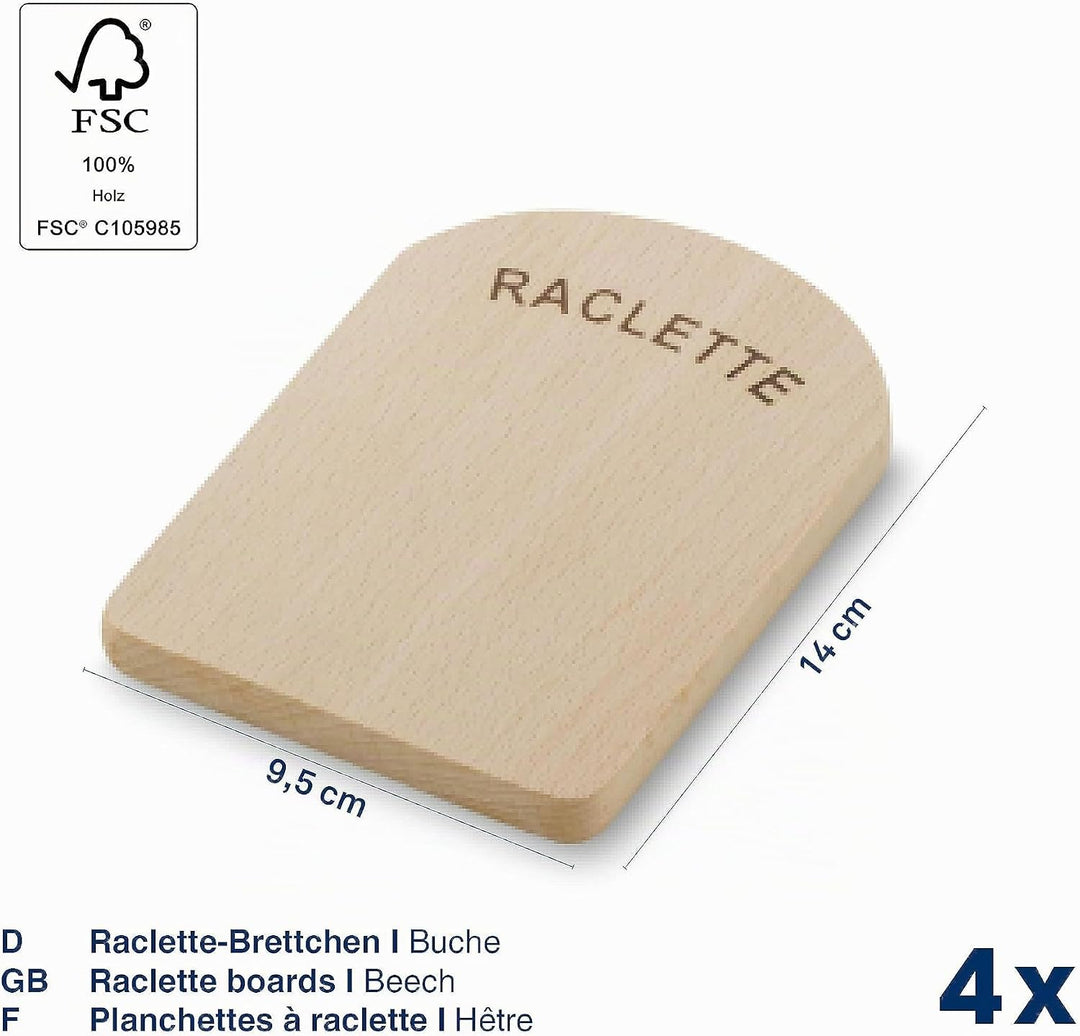 Kela Set 4teilig BAAR, Brettchen Holz 14 x 9,5 cm, Buchenholz, Zubehör Untersetzer, Raclette Parkpla