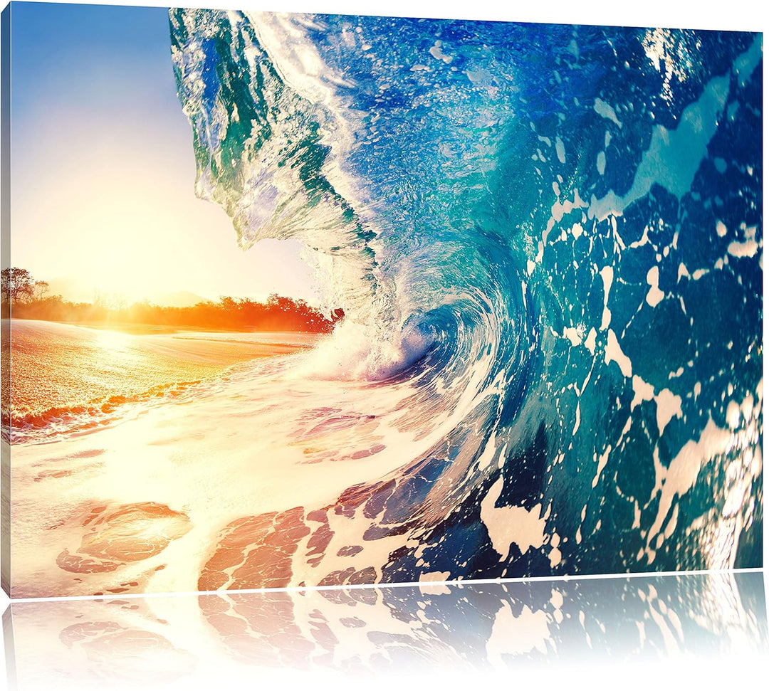 Pixxprint Riesen Welle bei Sonnenaufgang als Leinwandbild/Grösse: 100x70 cm/Wandbild/Kunstdruck/fert