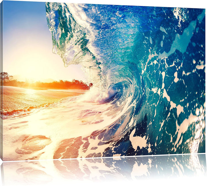 Pixxprint Riesen Welle bei Sonnenaufgang als Leinwandbild/Grösse: 100x70 cm/Wandbild/Kunstdruck/fert