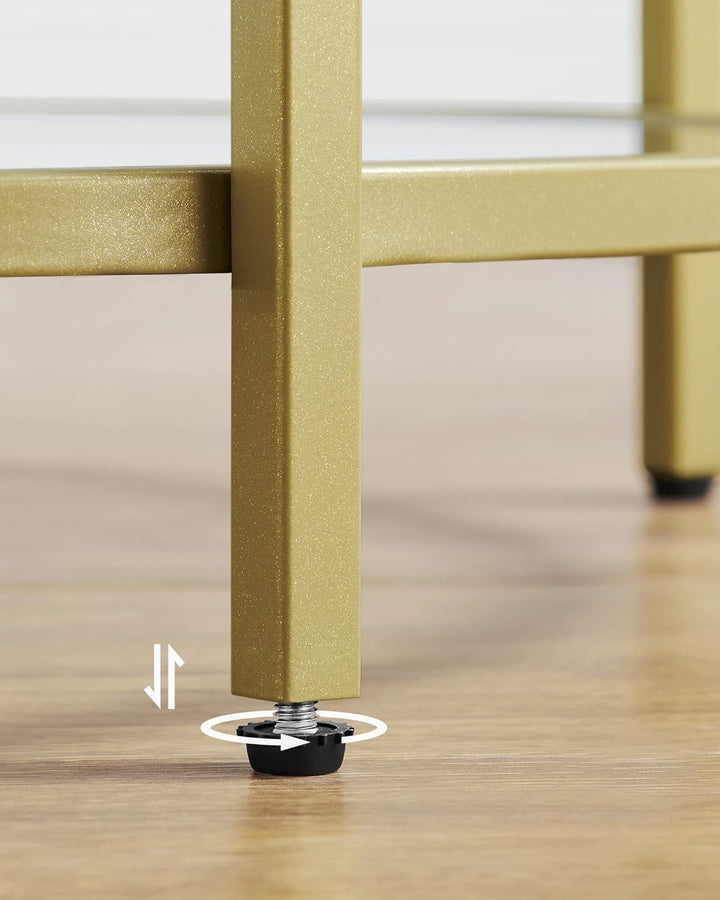 VASAGLE Beistelltisch rund, Glastisch mit goldenem Metallgestell, Kleiner Couchtisch, Nachttisch, So