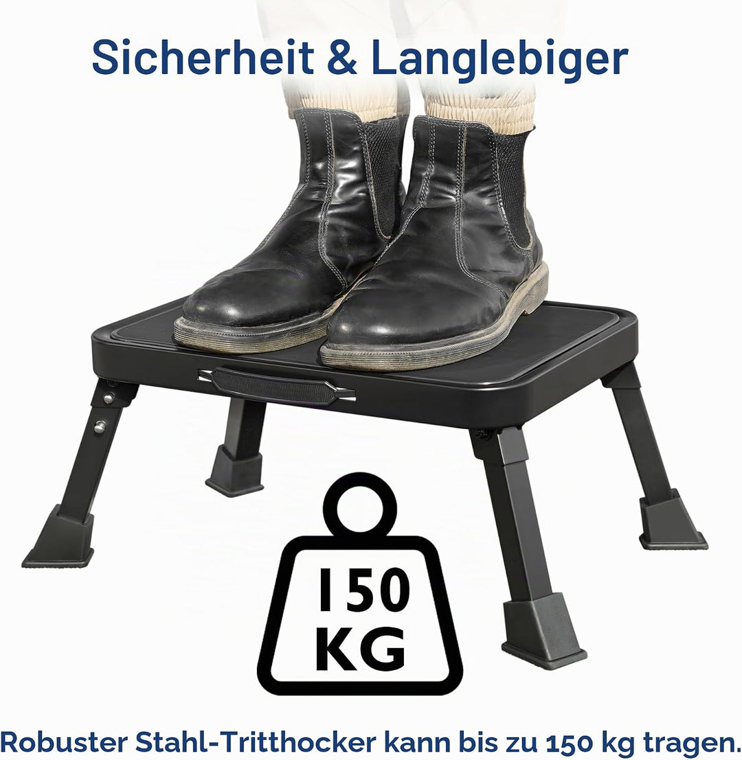 BONTEC Klappbarer Tritthocker, 150 kg Kapazität, Anti-Rutsch-Pedal, tragbare Metallleiter mit Griff,