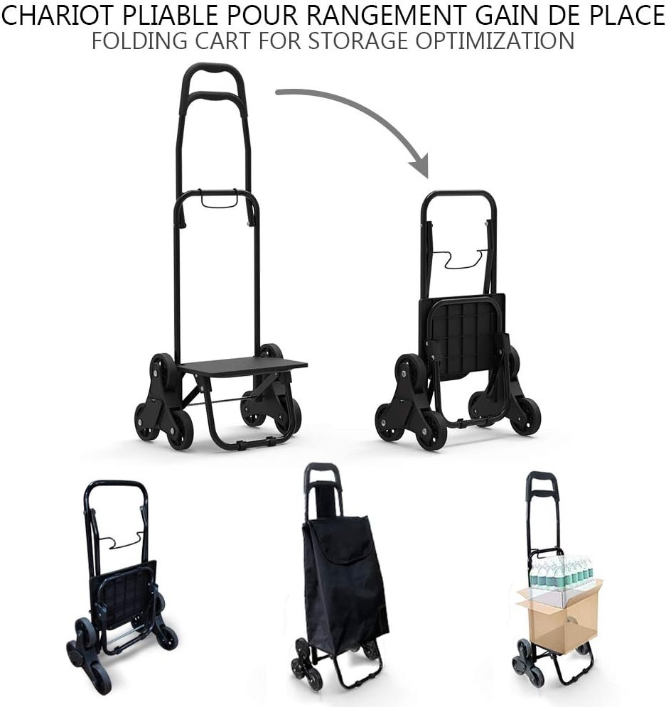 VOUNOT Einkaufstrolley Klappbar Treppensteiger, 3 Räder Einkaufswagen Faltbar, Einkaufsroller Trolly