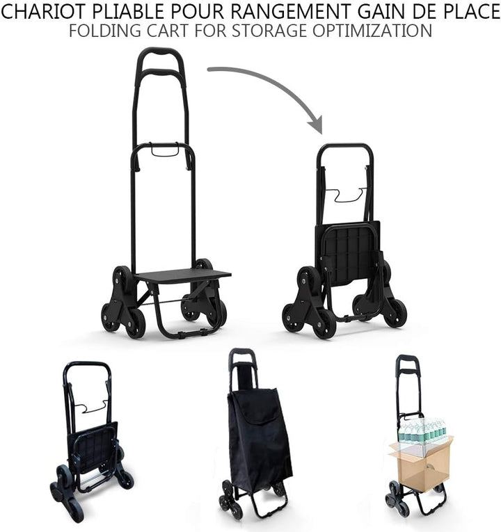 VOUNOT Einkaufstrolley Klappbar Treppensteiger, 3 Räder Einkaufswagen Faltbar, Einkaufsroller Trolly