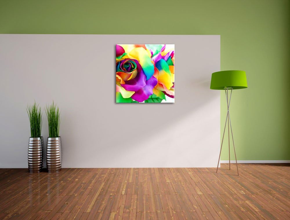 Kunterbunte Rosen, Format: 70x70 auf Leinwand, XXL riesige Bilder fertig gerahmt mit Keilrahmen, Kun