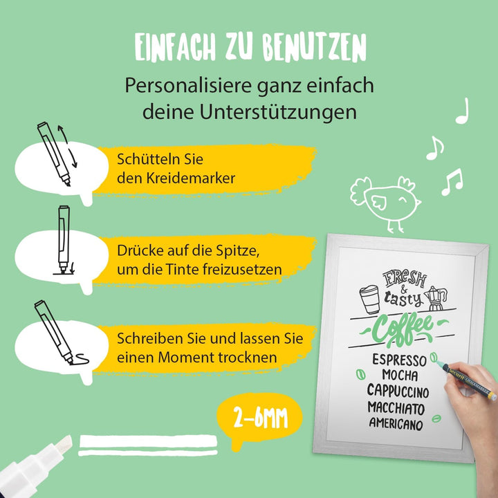 Securit Kreidestifte, 8er Set Kreidemarker in weiss, Kalligraphiespitze mit Strichstärke 2 - 6 mm, z