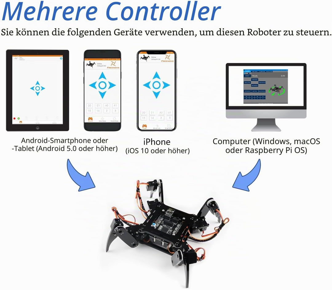 FREENOVE Quadruped Robot Kit (Compatible with Arduino IDE), App Remote Control, Walking Crawling Twi