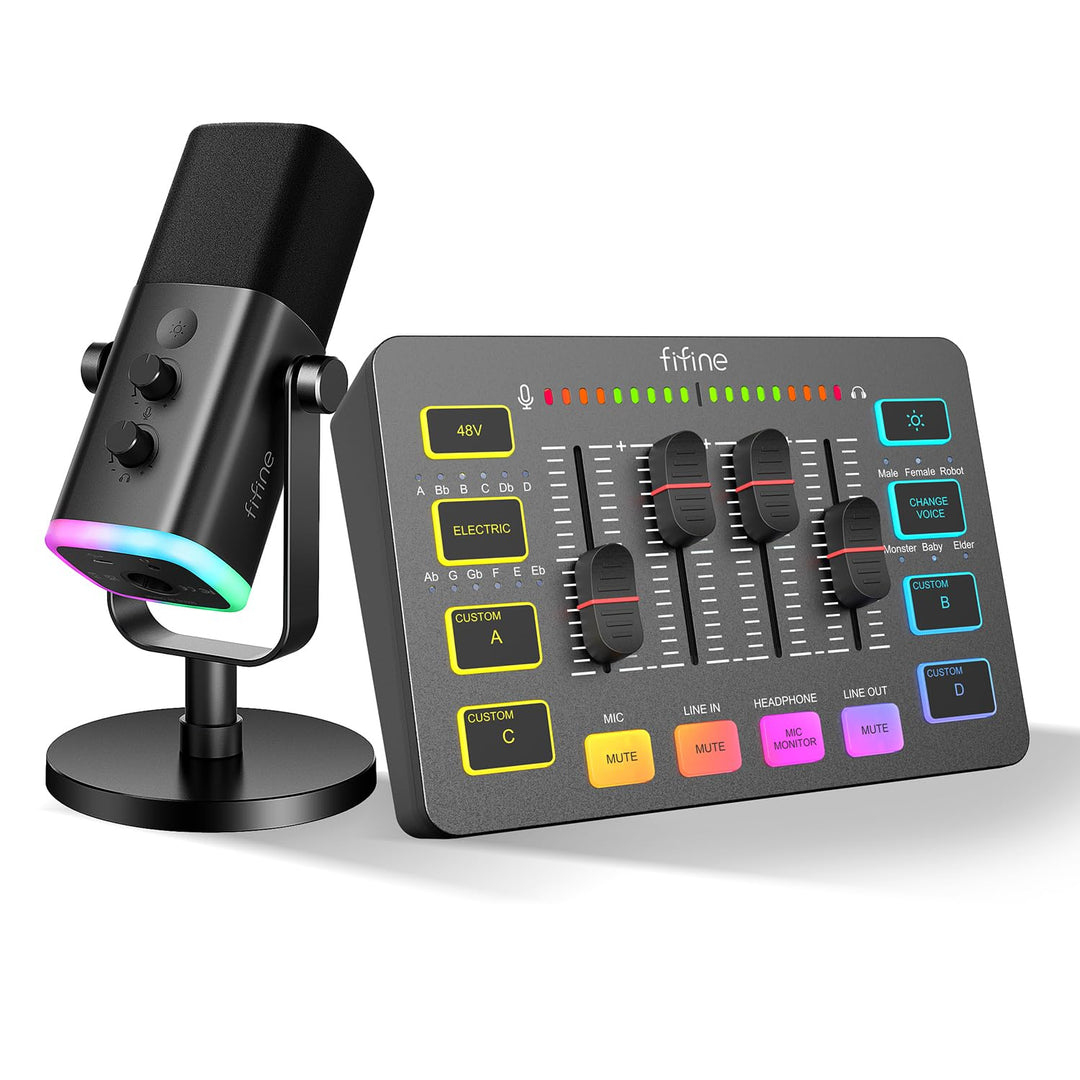 FIFINE XLR Streaming Mikrofon und Gaming Audio Mixer, USB Dynamisch Microphone Gaming PC für Podcast