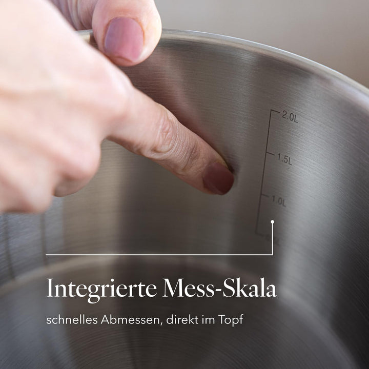 Florina Oliver 22 cm 4,8 L Edelstahltopf mit Glasdeckel | Für Induktion, Gas, Elektro, Ceran | Messs