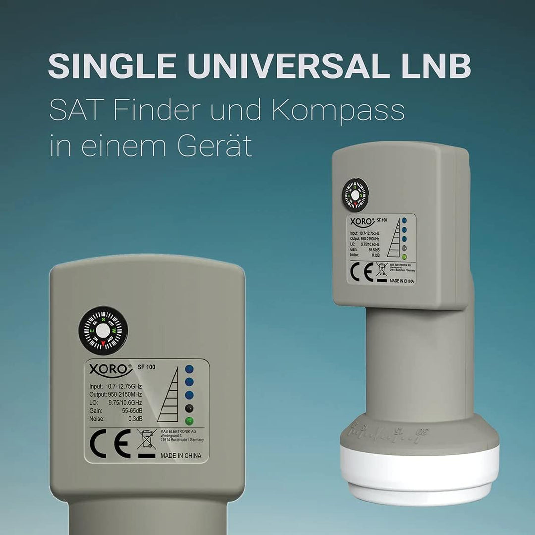 XORO Single LNB mit integriertem digitalem SAT-Finder, SF100, ideal für Camping, schnelle und einfac