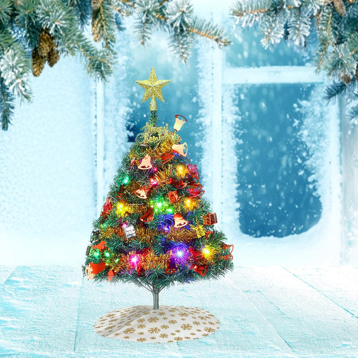 Mini Weihnachtsbaum, 24 "/60cm Tischplatte künstlicher Weihnachtsbaum mit Ornamenten & LED-String-Li