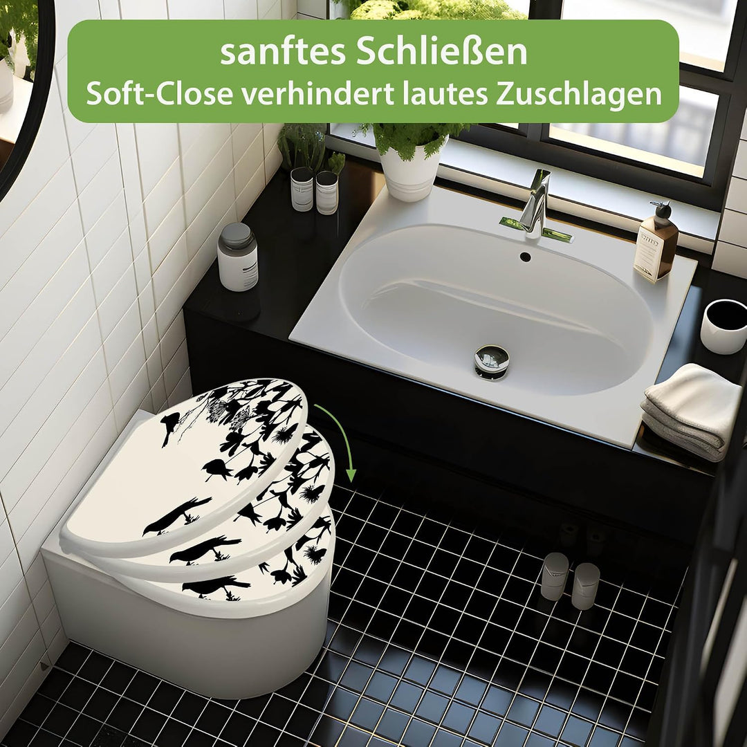 banjado Toilettendeckel mit Absenkautomatik 44,5x37cm - Soft Close Toilettensitz - WC Sitz mit Absen