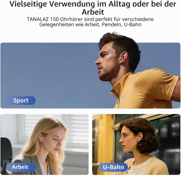 Open-Ear-Kopfhörer I5, Kabellose Bluetooth 6.0 Clip-On-Ohrhörer mit ENC, IPX5 wasserdicht, 36 Std. L