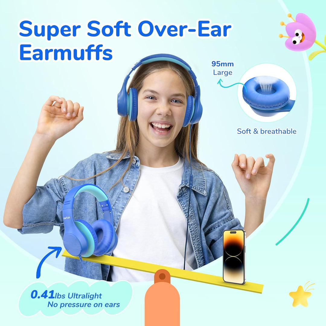EarFun Kinder Kopfhörer, Over-Ear Kopfhörer für Kinder mit Kabel, 85/94dB Lautstärkenbegrenzer, Falt