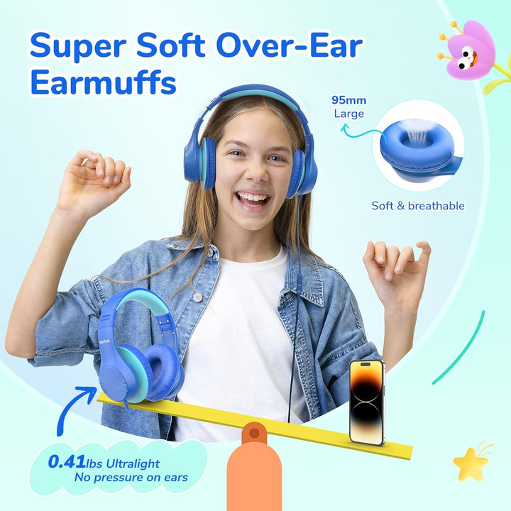 EarFun Kinder Kopfhörer, Over-Ear Kopfhörer für Kinder mit Kabel, 85/94dB Lautstärkenbegrenzer, Falt