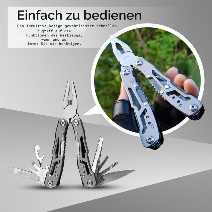 Multitool 14-in-1 mit Zange, Messer, Schraubendreher, Flaschenöffner und Nylonetui – Kompaktes und R