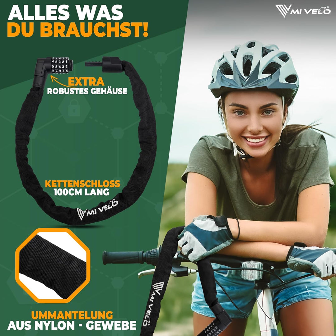 MIVELO Fahrradschloss Kettenschloss hohe Sicherheit 100cm lang I Fahrrad Schloss hohe Sicherheit Zah