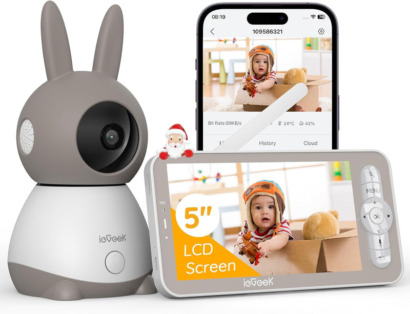 ieGeek Babyphone mit Kamera 2K/3MP, 5 Zoll WLAN Video babyfone PTZ 355°, IR-Nachtsicht, Automatische